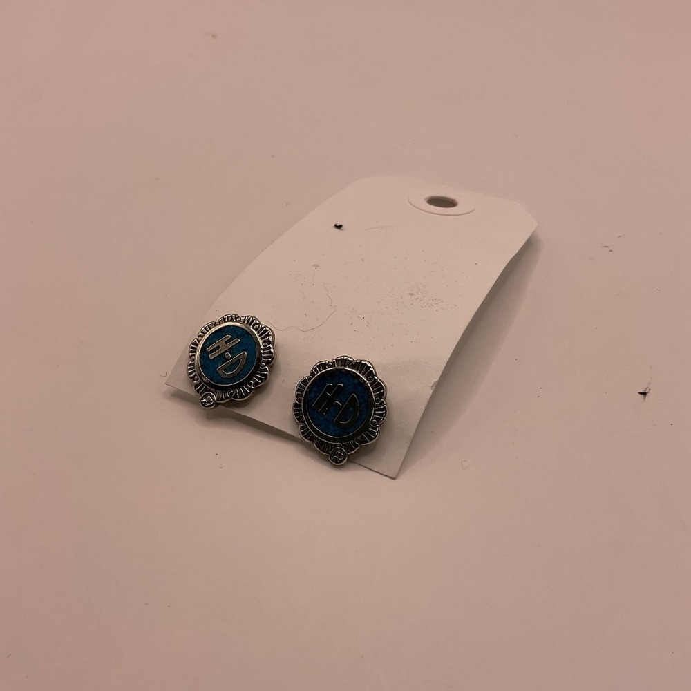Harley Davidson Silver and Turquoise Earrings With HD Logo